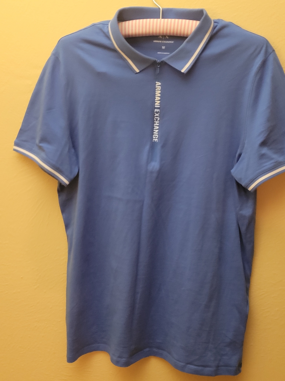 Armani Exchange Sky Blue Polo with White Contrast Trim